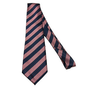 Florence Italy Men's 100% Silk Pink Blue Striped Classic Tie